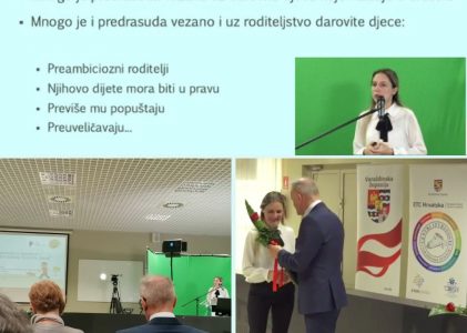 Izlaganje doc. dr. sc. Danijele Blanuše Trošelj na 3. Međunarodnoj Tematskoj Konferenciji o Dobroj Praksi u Radu s Darovitima – ETC Hrvatska